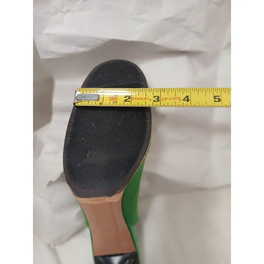 Guillaume‎ Hinfray Satin Slingback Pumps 41 Green Bow Studs Wedding Prom Formal